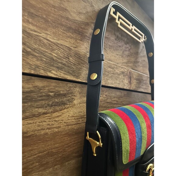GUCCI Horsebit 1955 Velvet Azalea Calfskin Baiadera Stripe Shoulder Bag in Multi - Picture 7 of 12